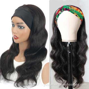 Cheap Price Malaysian Virgin Human Hair Body Wave Head band Wigs For Black Women Glueless Remy Scarf Headband Machine Made Wig